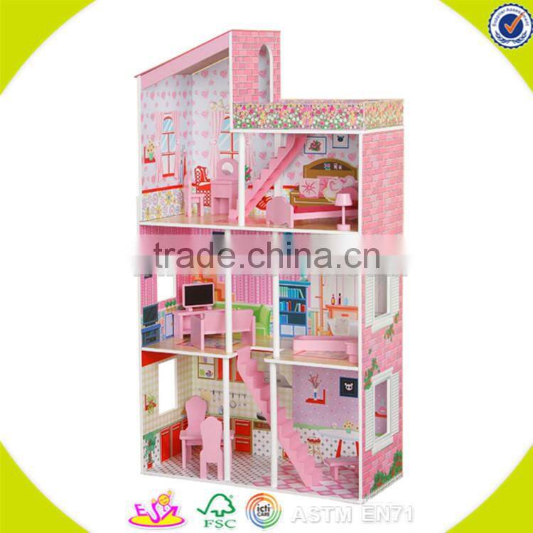 Wholesale beautiful pink wooden baby dollhouse toy fashion wooden baby dollhouse toy hot wooden baby dollhouse toy W06A051