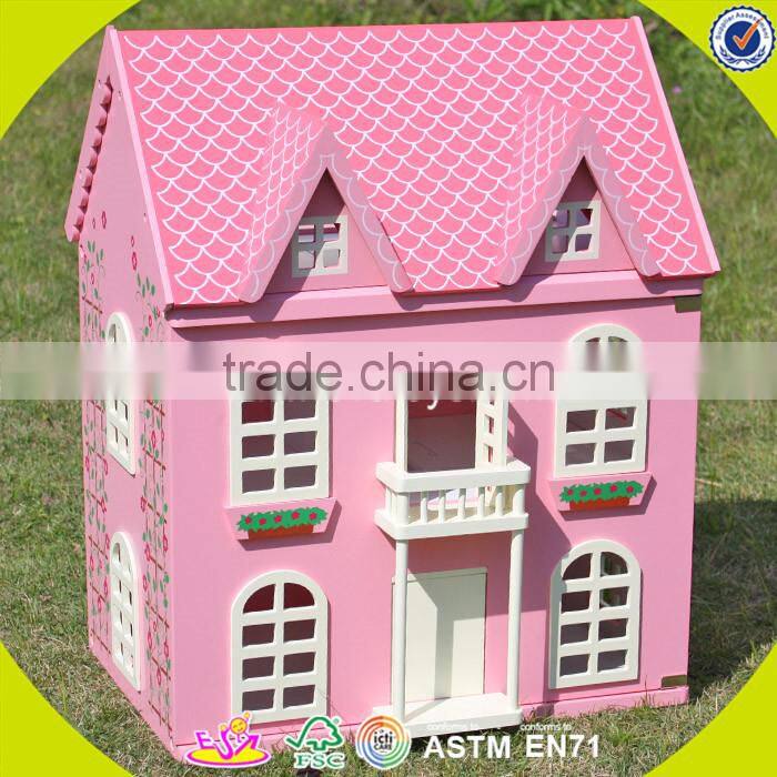 wholesale pink delicate kids wooden dollhouse beautiful children wooden chic dollhouse for sale W06A029