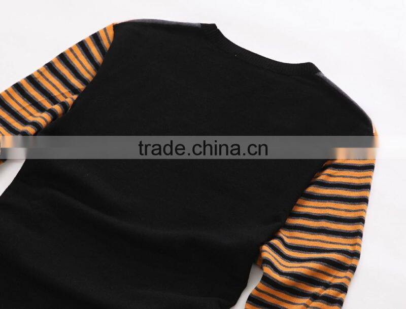 mens brand wool black yellow crew neck stripe wool sweater