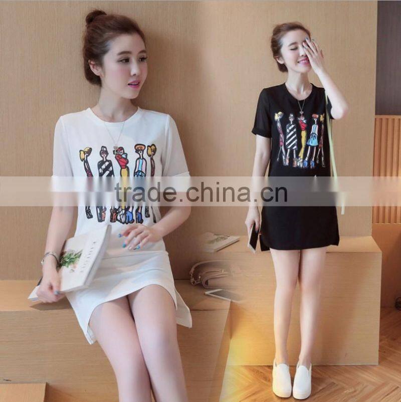 Plus size good quality fashion new arrival printed women t shirts and girl T-shirt dresses