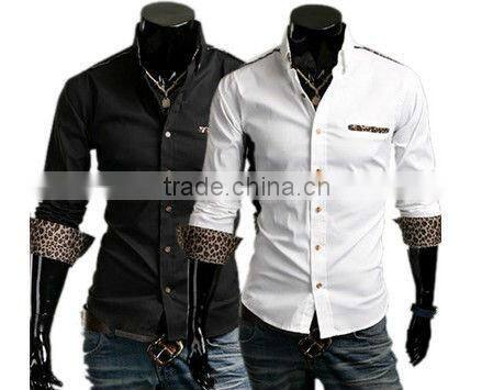 MOQ 5PCS Fashion mens shirts Leopard trimming shirt Italian new design men casual shirts