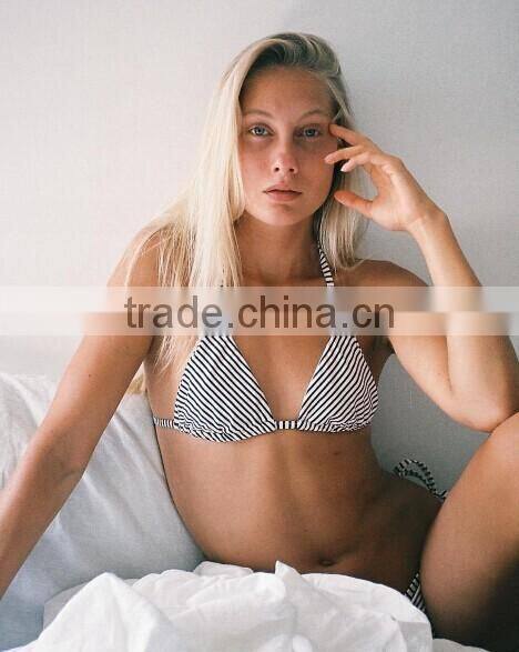 Sexy Striped Bikini Set Halter Swimwear Navy Swimsuit triangle bikini