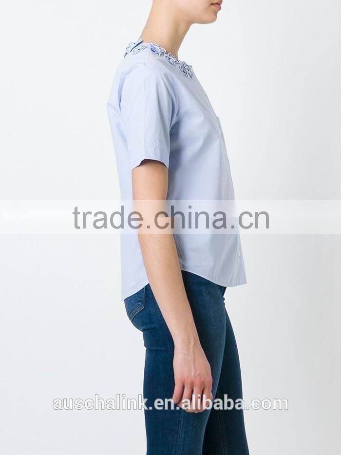 100% cotton girls flower embroidery shirt OEM service