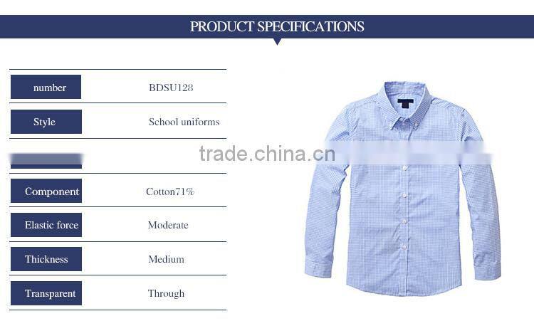 British style 2017 spring school boys shirt long sleeved cotton plaid shirt