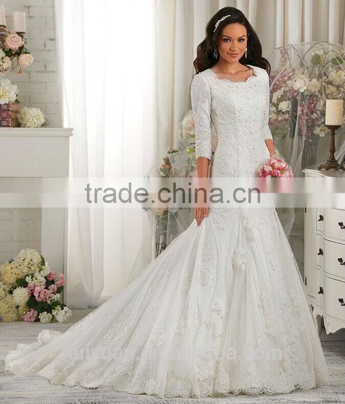 plus size mermaid lace long sleeve wedding dress for fat woman
