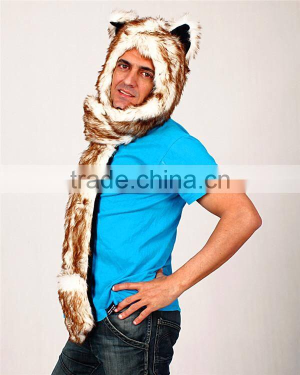 Long eared plush animal head russian style fur winter hat