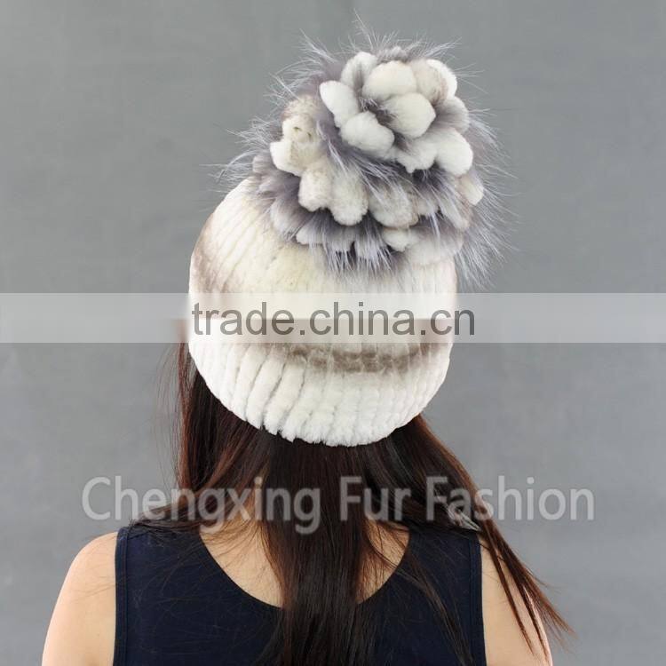 CX-C-245B New Design Winter Fashion Women Genuine Knitted Rabbit Fur Hat