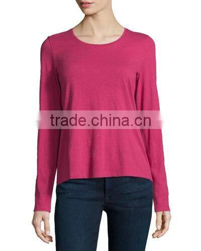 jersey fabric pullover style t shirt/long-sleeve organic cotton tee with straight hem