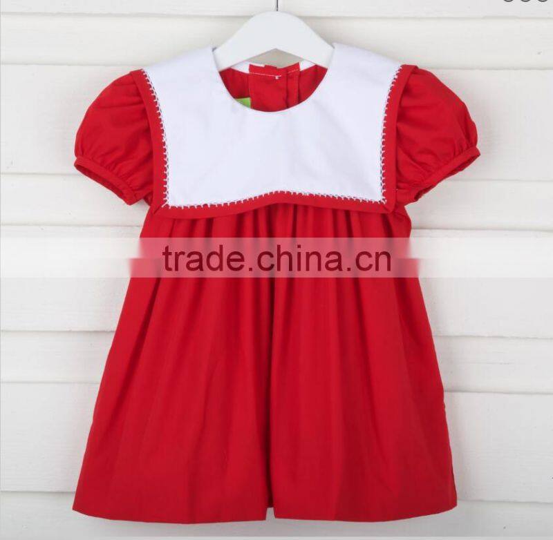 New style smocked O Neck Dress 2017 hot sale casual short sleeve button back baby dress for boutique kids clothing