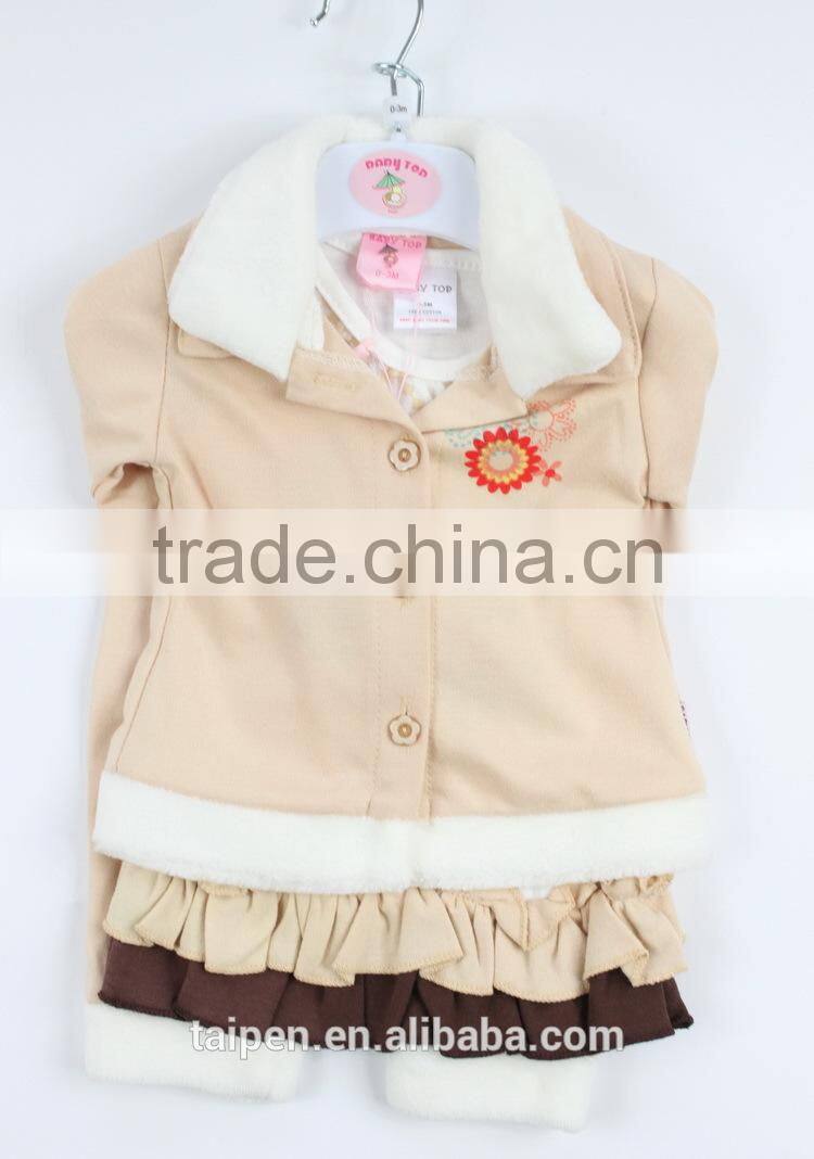 Hot Sale Kids Winter 3 Pcs Set 100% Cotton Long Sleeve Top & Pants Knitted Clothing Set With Hanger Package FSH1-36