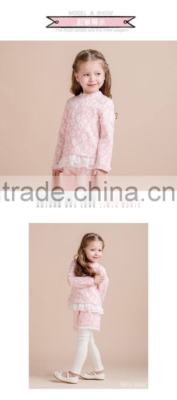 2017 Spring Girls 2pcs Set Of t Shirt And Short Pants With Legging Children Clothing Jacquard t Shirt With Pleated Hem