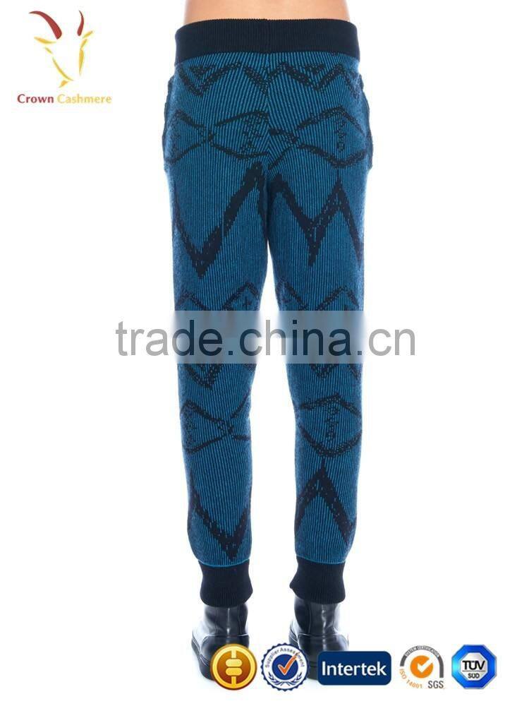 Men winter wool knit intarsia pants