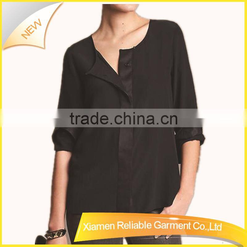 Black hotsale chiffon fit in stock shirt with long sleeve