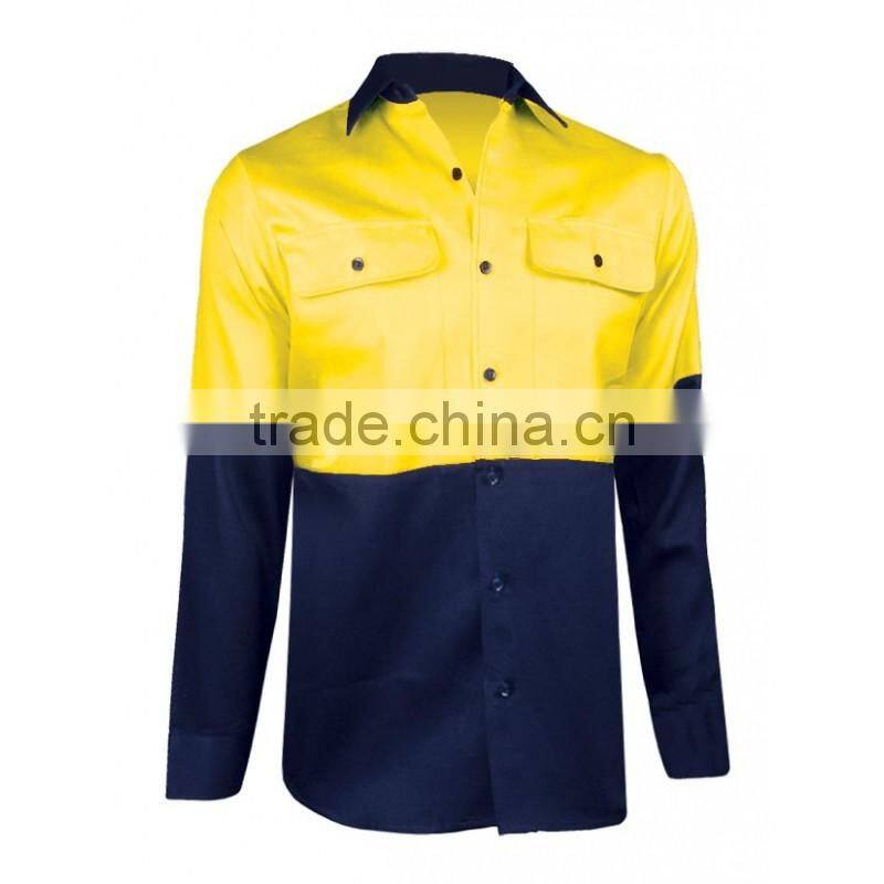 hi-vis ladies two pockets long sleeve two tone cotton work shirt