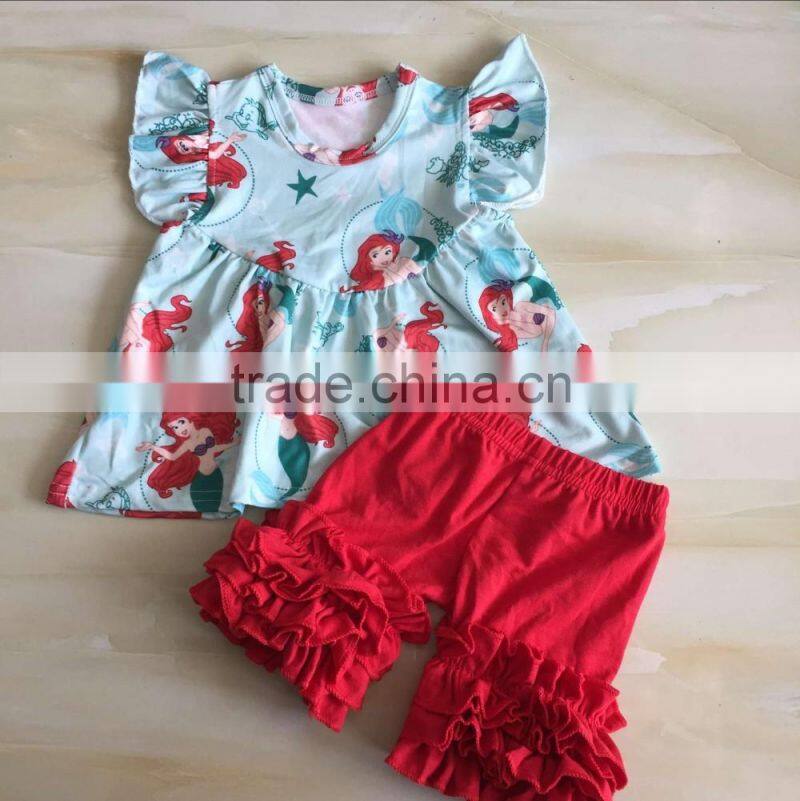 WY-796 Boy Outfit Match Girl Ruffle Shirt Summer Outfit Shorts Set For Babies
