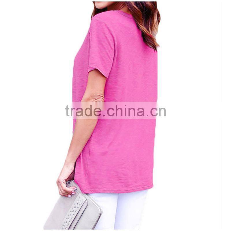 Women's short sleeve v-neck sexy t shirt with eyelet lace-up