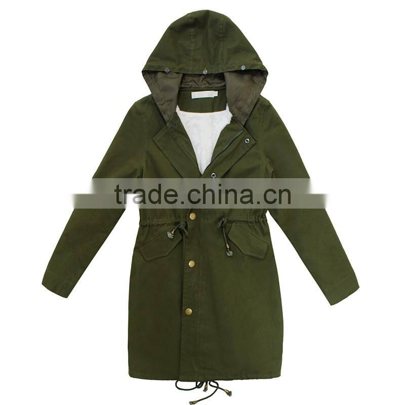2016 latest designs lady casual army green winter women's lady overcoat