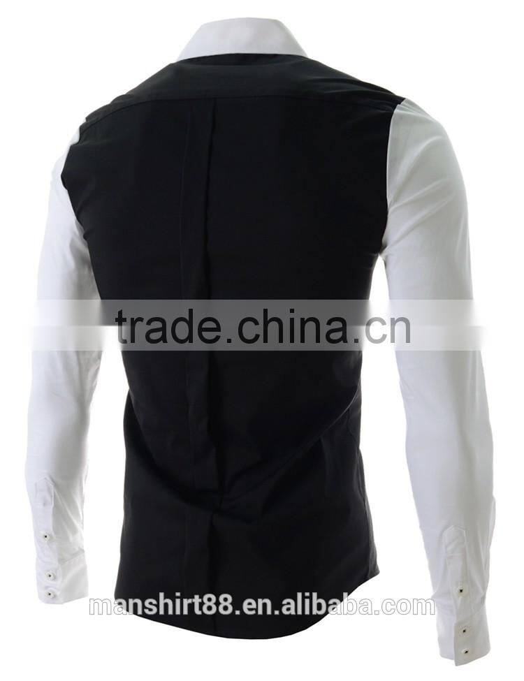 2017 latest designer contrast collar and sleeve slim fit dress men shirt