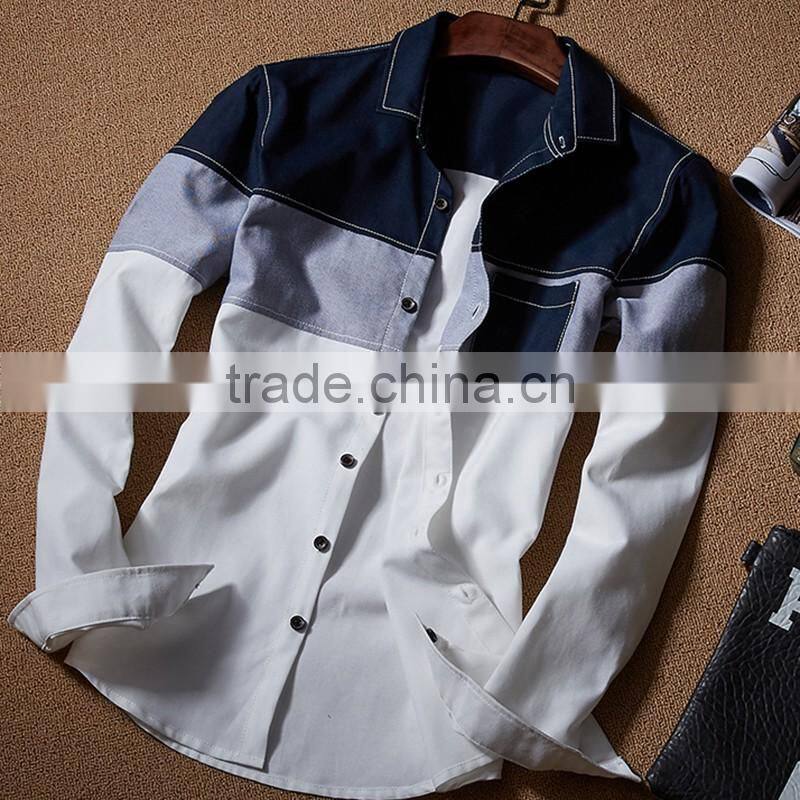 Autumn men leisure Oxford spinning young men long sleeve shirt joining together of men's shirts