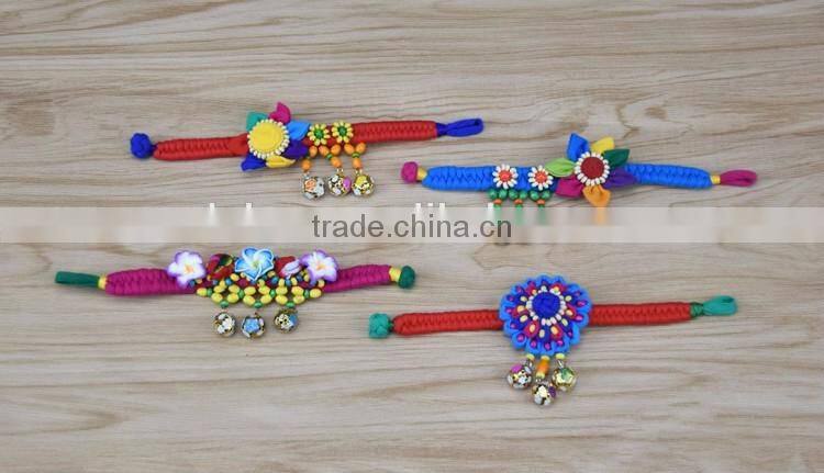 Women National Fabric Flower Bells Bracelet Handmade Cotton