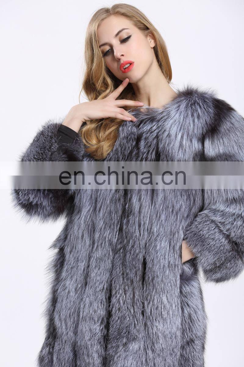 Latest Women Fashionable Fox Fur Jacket Lovely Beautifur Real Silver Fox Fur Coat Sex
