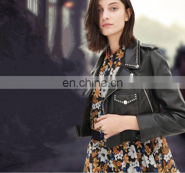 2017 New Fashion Diamond Women Real Leather Jacket Ladies