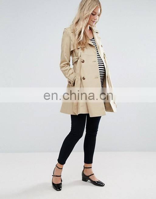 Fashion Autumn Dust Coat Big Flap Collar Waist Tape Double Button Adjustable Cuff Two Layer Top Bulk Ladies Long Coats