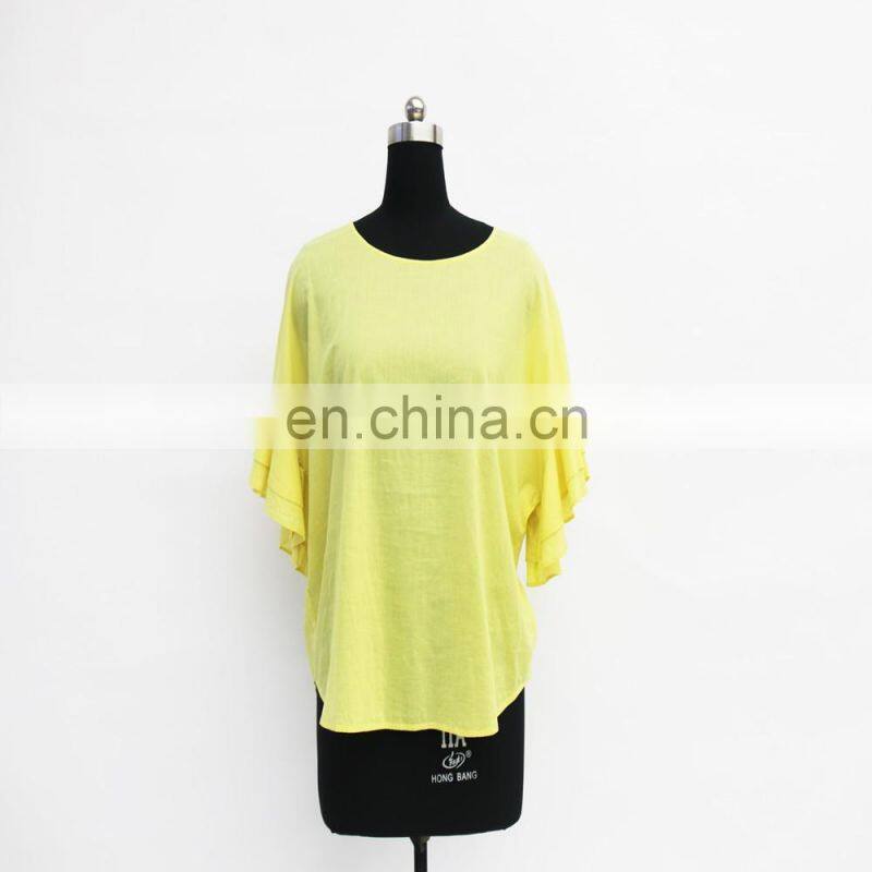 hot sale fashion flounce sleeve cotton lady blouse