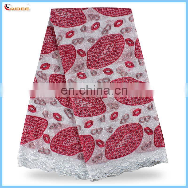 wholesale voile african lace fabric white+red LS1573028