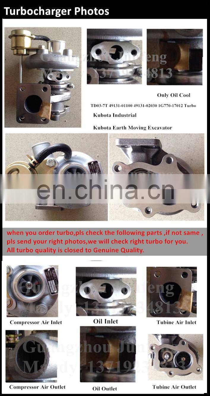 TD03-7T Turbo 49131-01100 Turbocharger For Kubota Bobcat Earth Moving Excavator