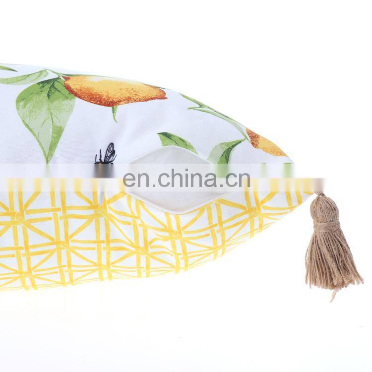 Summer Fruit Yellow Lemon Leaf Pillow Cover Waterproof Outdoor Cushions Home Decorative Cotton Linen 18x18Inch