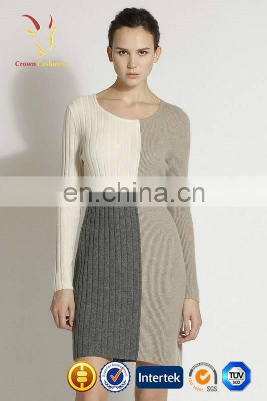 Ladies fashion winter cashmere dress design rib knit sweater dress