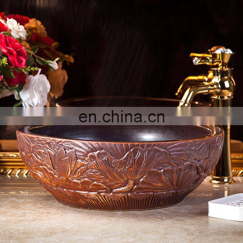 retro style hand carving ceramic sink from capital of porcelain jingdezhen
