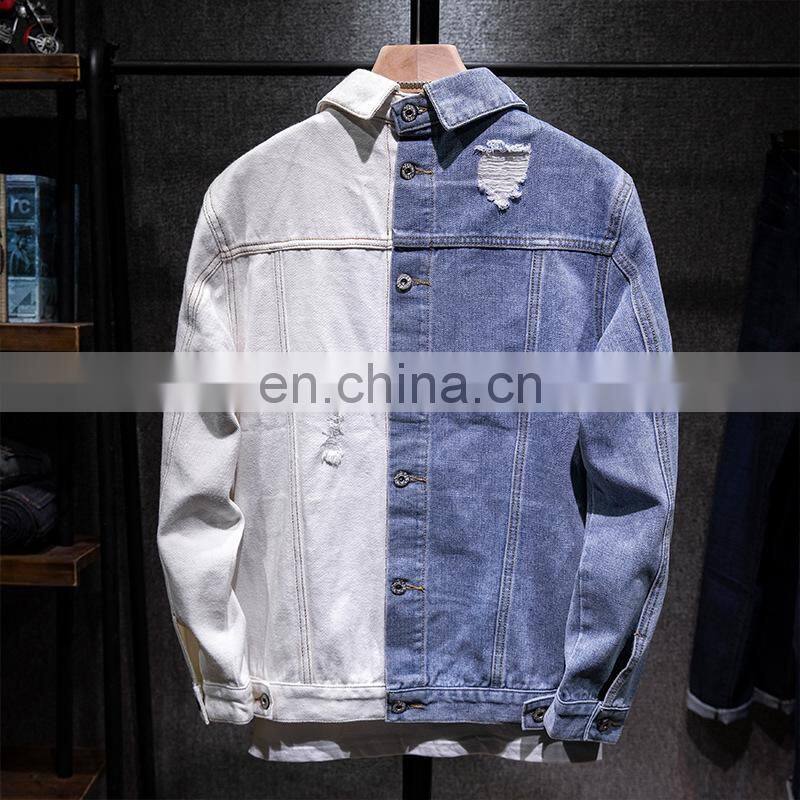 ustomized plus size men's jackets Korean style slim casual color matching male hip-hop denim jacket