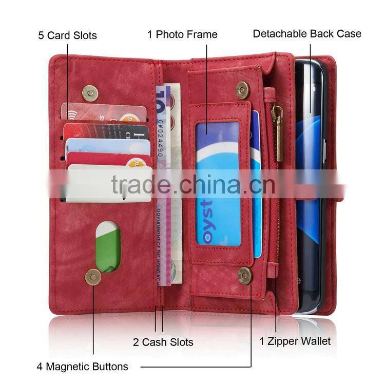 For samsung galaxy s7 edge case, leather case for samsung s7 edge with detacable back cover