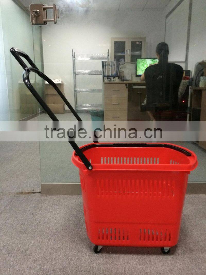 Shopping Basket with Wheels Plastic Handle and Bar Plastic Basket