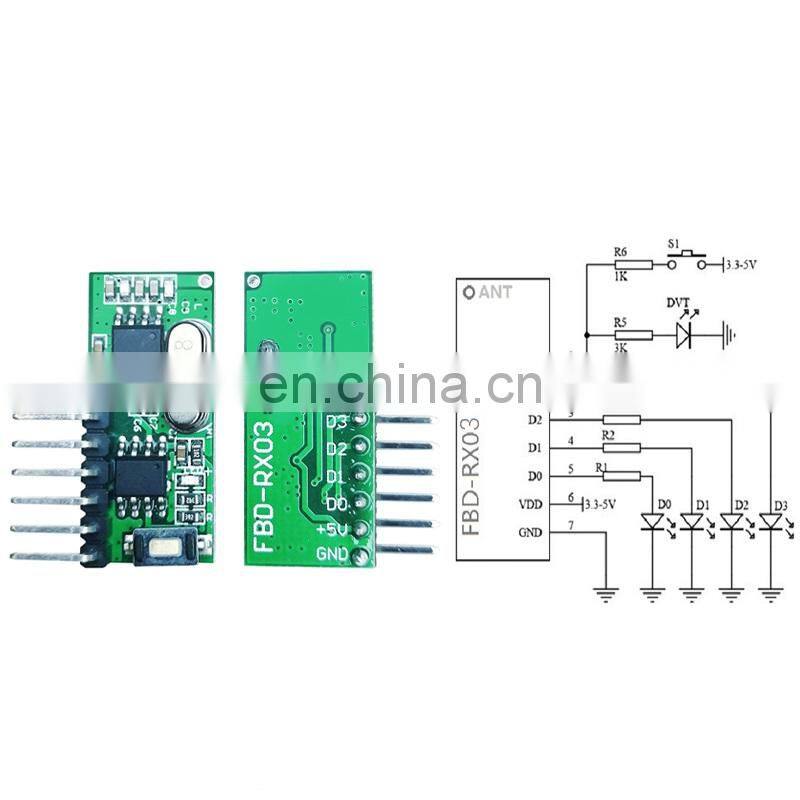 433MHZ learning code 4 key remote control + RF receiving module decode output high level signal