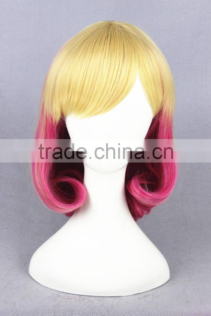 Cheap wholesale high quality 35CM short colorful blonde rose red women lolita party wig