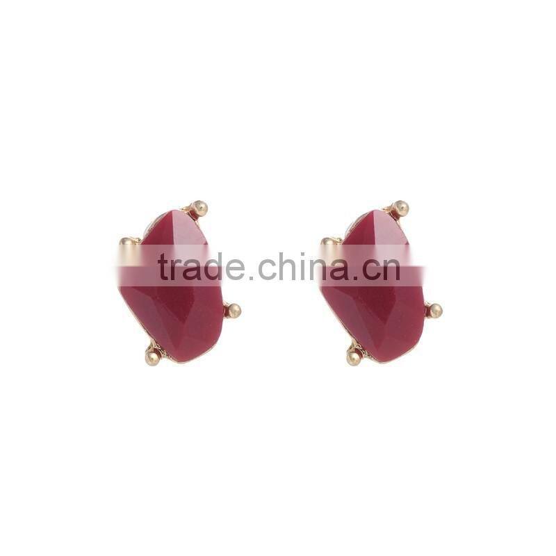 Fashion Ruby Resin Stone Gold Plated Crystal Stud Earring Pack
