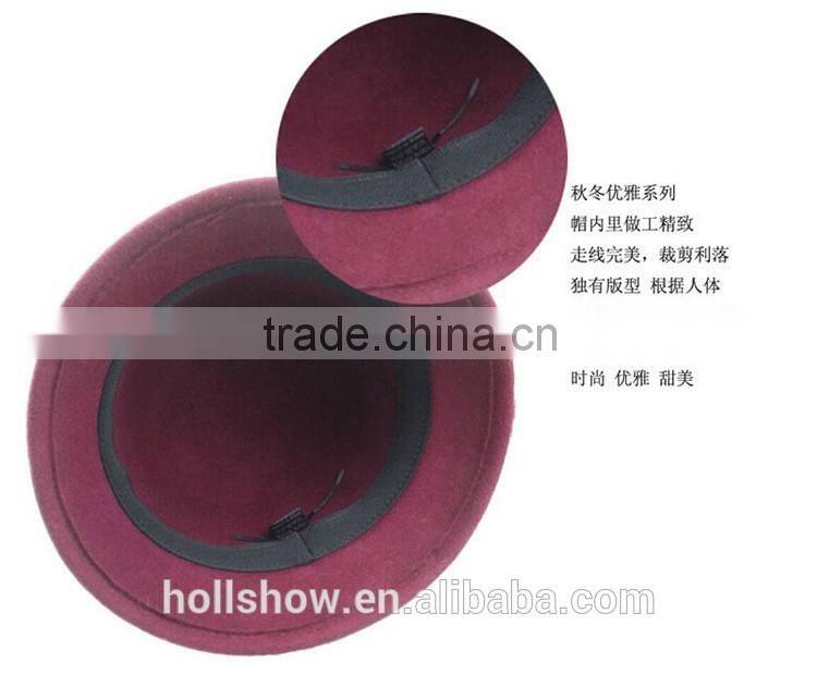 British Style Bowknot Ribbon Dome Wool Felt Elegant Charm Women Church Hat