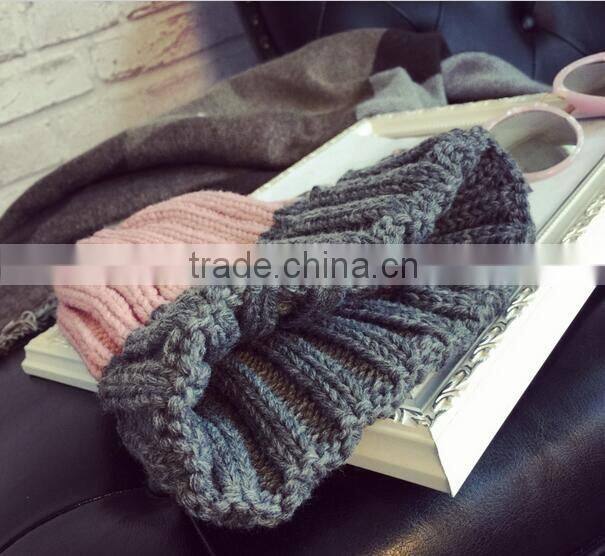 Hot Selling Peaked Top Two Tone Colors Rolled Brim Crochet Knitting Hat and Cap