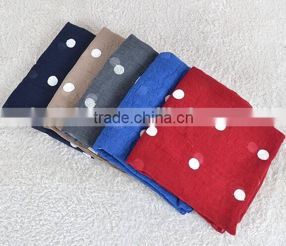 Fashion Spring Summer Dot Embrodiery Wide Cotton Custom Scarf