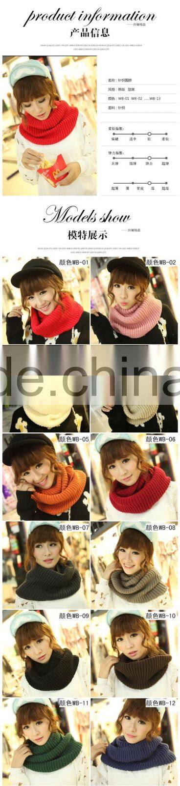 Hot Selling Fashion Women Plain Circle Loop Wool Knitted Scarf