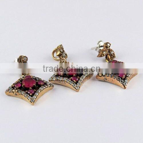 Stylish Precious Green Onyx & White CZ Jewellery Set, 925 Sterling Silver Jewellery, Handmade Silver Jewellery