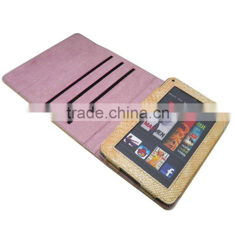 golden snake line Leather case cover for Amzozon kindle fire 7 " tablet pc with magnet flap enclosure and PU material