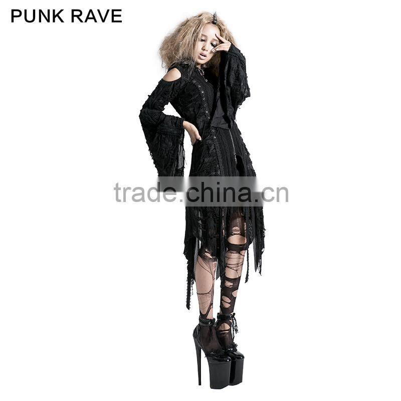 PM-004 Branded Red and Black Fashion Punk Rave Broken Pullover Striped Sweater