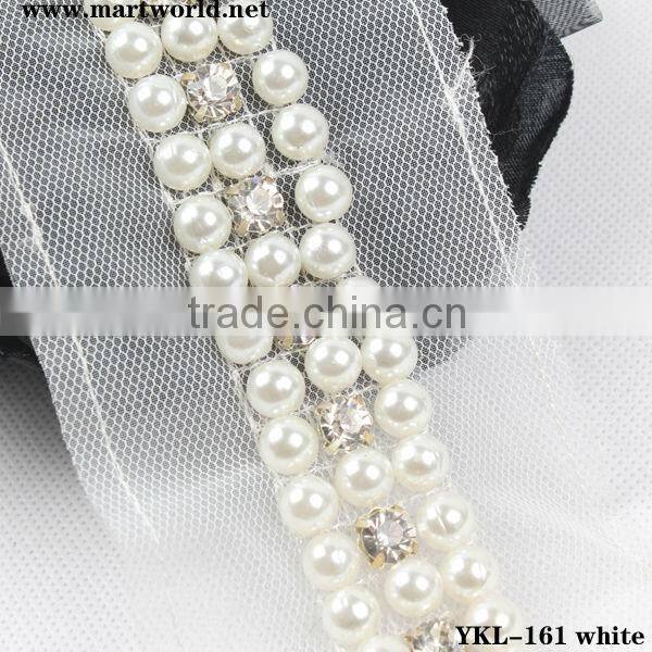 white pearl and rhinestone embellishment trim(YKL-161 white)
