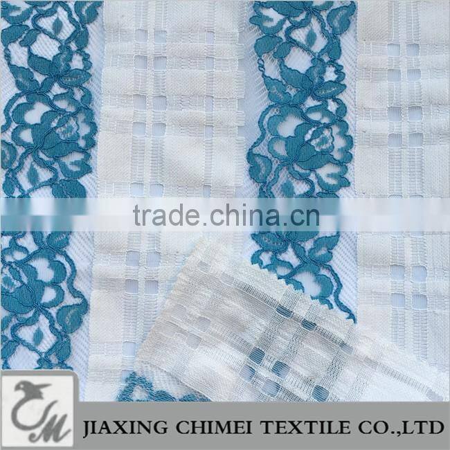 blue & white strip lace fabric
