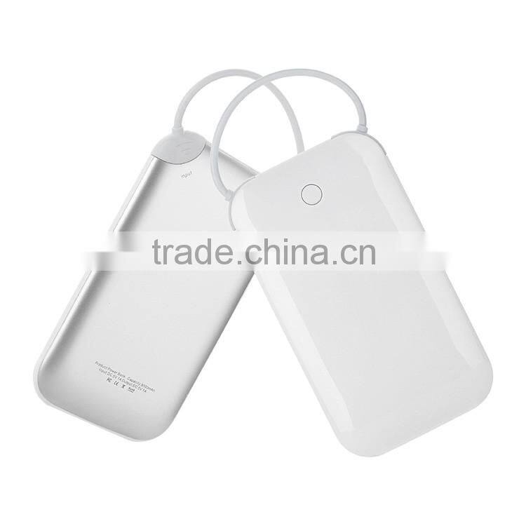 Fashion design built in cable white external power bank charger for smartphone