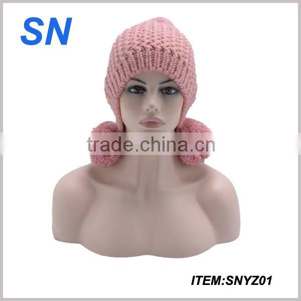 custom novelty acrylic knitted pom pom hat lady